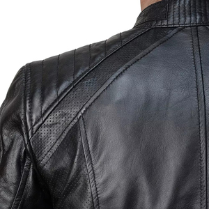 Veste en cuir de vachette noire pour homme, col montant, fermeture éclair, coupe ajustée, longueur normale, pour l'automne - Product Image 6