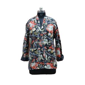 Abrigo largo de algodón con estampado Floral para mujer, chaqueta Kantha étnica tejida para invierno, venta al por mayor, bata de baño corta hecha a mano - Product Image 1