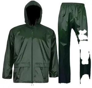 Hot Sale Pu Coating With T/C Twill Base Fabric Rain Suit Manufacturer Heavy Duty Fishing Rain Suit With Hood For Winter Fishing