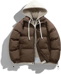Veste d'hiver décontractée pour homme, en coton rembourré, avec capuche et fermeture éclair, coupe-vent, épaisseur standard, chaude, pour l'extérieur - Product Image 5