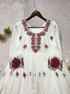 Best Quality Beautiful Designer Embroidery Work on Silk Fabric Bollywood Style Anarkali <b>Top</b> Dupatta Set at Wholesale Price - Product Image 4