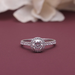 IGI Certified Lab Grown Round Brilliant Cut Diamond Halo Engagement <b>Ring</b> 14K White / Rose And Yellow Gold Round Cut Diamond <b>Ring</b> - Product Image 1