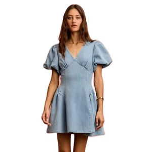 Robe mini en jean à manches bouffantes SO ME, coupe ajustée et évasée - Product Image 1