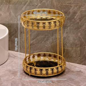 2 Tier Round Decorative Tray With Floral Pattern Art Deco Style Cosmetic Storage Bathroom Organizer 20cm Diameter Luxury Trays - Product Image 4