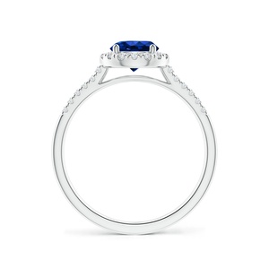Anillo de Compromiso Clásico de Oro de 14K con Zafiro Azul de Corte Redondo de 6MM y 1.10Cts y Halo de Diamantes de 0.1Ct, Joyería Fina Hecha a Mano y Personalizada - Product Image 4