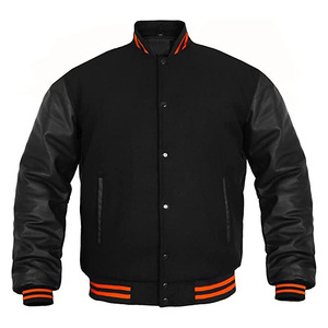 Veste universitaire pour homme en mélange de laine avec manches en cuir véritable, broderie personnalisée, veste de collège, vente en gros OEM - Product Image 1