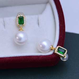 Pendientes Colgantes de Perlas Redondas Blancas de Agua Dulce de 10-11 mm para Mujer, Plata S925, Estilo Minimalista, Luz Intensa, Ligeras Imperfecciones - Product Image 2