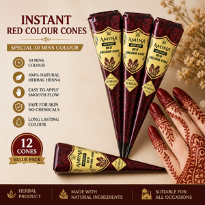 Amina – Cône de henné instantané rouge à base de plantes, pâte de mehndi prête à l'emploi de qualité supérieure pour l'art corporel (mains, pieds) et les motifs nuptiaux - Product Image 3