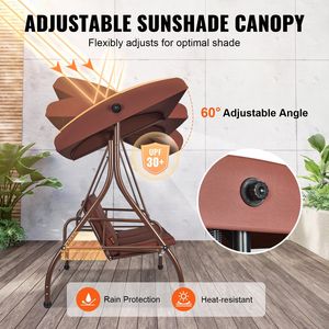 Fauteuil balançoire d'extérieur 3 places avec auvent réglable, coussin épais amovible, balançoire de véranda convertible avec caractéristiques durables - Product Image 3