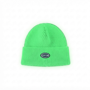DROGEN EXPORT FASHION Custom Winter Beanie 100% <b>Acrylic</b> Luminous/Glitter Print Dobby Style Unisex Adult <b>Letter</b> Pattern 56-58CM - Product Image 1