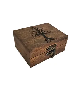 Premium Tree of Life Box Holz schmuck zum Andenken Schmuck Holzbaum des Lebens dekorative Box (3,75x3x1,75)