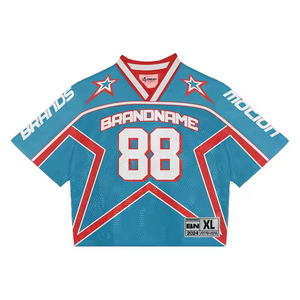 Custom Mesh Football Jersey Oversized Boxy Crop Top, Breathable Polyester <b>Summer</b> <b>Shirt</b>, Plus Size Streetwear Sports Tee - Product Image 3