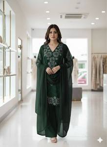 EID EXCLUSIVE MODERN GEorgette SALWAR KAMEEZ SEQUENCE EMBROIDERY for WEDDING PARTY BEACH SEASONS QUICK DRY <b>WORKED</b> <b>TOP</b> DUPATTA - Product Image 2