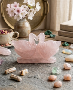 ประติมากรรมเป็ดแกะสลักด้วยมือจากหินโรสควอตซ์ที่เป็นมิตรกับสิ่งแวดล้อม - Product Image 3