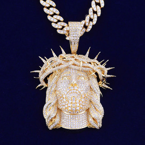Collar con Colgante de Rostro de Jesús, Plata 925, Moissanita, Joyería Religiosa para Hombre, Estilo Hip Hop/Rock/Street Wear, con Cadena de Cuerda y Engaste Pavé - Product Image 3