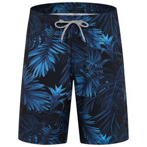 Shorts de bain pour hommes à séchage rapide, anti-UV, respirants, imprimé floral, cordon de serrage à la taille, shorts de plage, motif tropical bleu - Product Image 1