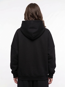 <b>Women's</b> Oversized Hooded <b>Sweatshirt</b> Solid <b>Black</b> Cotton Fleece Pullover Long Sleeve Autumn Wear - Product Image 2