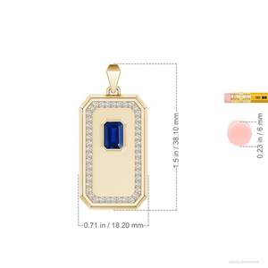 Pendentif octogonal allongé pour homme en or pur 18 carats avec saphir bleu taille émeraude et halo de diamants, avec chaîne, bijoux fins faits à la main - Product Image 3