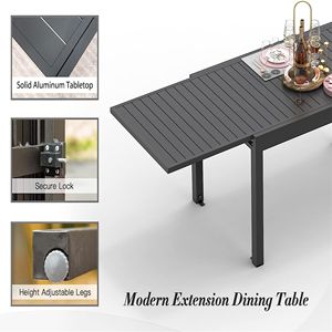 Black <b>Aluminum</b> Metal Outdoor Patio Dining <b>Table</b> 6-8 Person Expandable Rectangular <b>Table</b> for Garden Lawn Porch Bistro - Product Image 4