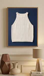 Débardeur en tricot blanc pour femme, style minimaliste, sans manches, en coton, couleur unie, Fasmic International - Product Image 5