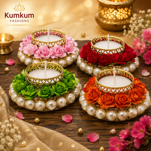 Portavelas de Metal Multicolor con Diseño Floral Tradicional Hecho a Mano en India, Regalo para Navidad, Diwali, Festivales, Regalo Corporativo, Regalo de Boda - Product Image 2