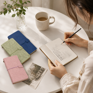 Set de papelería: Cuaderno de viaje A6 de cuero floral vintage con grabado retro, libreta de viaje con bolsillo, venta al por mayor - Product Image 3