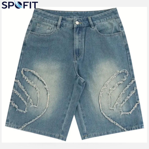 กางเกงยีนส์ปักลายสไตล์สตรีทแวร์ทรงหลวมสำหรับผู้ชาย กางเกงขาสั้นลำลองสีพื้นทรงตรงใส่สบายสไตล์ฤดูร้อน แห้งเร็ว ระบายอากาศได้ดี - Product Image 6