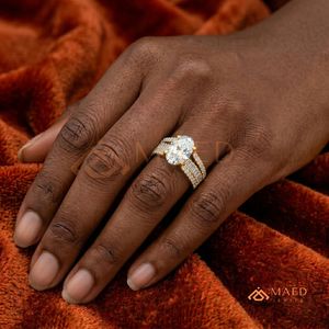 14K Yellow Gold Round Cut Moissanite Three <b>Stone</b> Engagement Ring Luxury Bridal Jewelry USA Trending Gift - Product Image 3