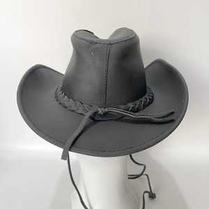 Sombrero de Vaquero Unisex de Cuero Negro con Bordado a Mano, Ala Ancha Ajustable, Casual para Exteriores, Primavera/Verano, para Adultos - Product Image 1