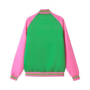 AKA <b>Pink</b> Green Satin Bomber <b>Jacket</b> Unisex Letterman Style Zip Up <b>Jacket</b> Casual Streetwear Fashion Outerwear Apparel - Product Image 3