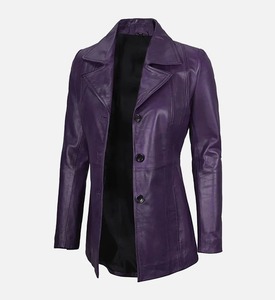 Blazer de luxe pour femme en cuir véritable couleur cognac riche, avec décoration en fourrure, doublure en polyester, nouvelle collection printemps-automne, teinture unie, traitement enduit - Product Image 4