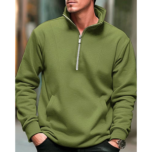 Unisex Men's Women's Streetwear Oversized Half Zip Sweatshirt Plain Grey <b>Mock</b> <b>Neck</b> Cotton Custom Logo <b>Top</b> - Product Image 2