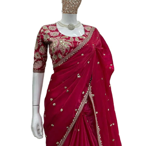 Sari de créateur haut de gamme pour femme, idéal pour les mariages, réceptions, fêtes, célébrations, tenue ethnique traditionnelle, style élégant et tendance - Product Image 5