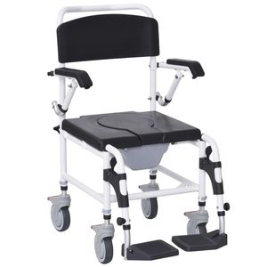 Sedia a rotelle pieghevole leggera con rivestimento a polvere per doccia e WC, per anziani (fino a 150 kg) - Product Image 1