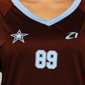 Custom Women Long Sleeve V Neck Sports Jersey <b>Top</b> Breathable Polyester Teamwear Training Custom Brown American Football jersey - Product Image 4