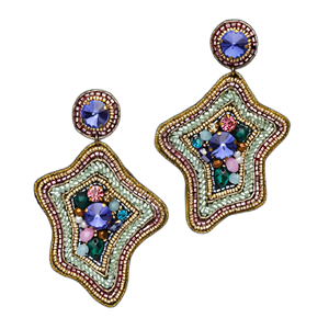 Boucles d'oreilles pendantes de mode, légères et imposantes, en forme de fleur, plaquées argent, fabriquées à la main, avec pierres brodées et perles, Glorious Star - Product Image 1