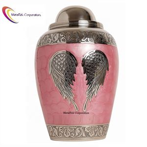 Top Selling Brass Cremation Urns Brown Gloss Finish Silver Hand Carved Angel Wings Floral Band Large Funeral Adult Memorial Jars - Product Image 4