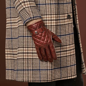 lambskin leather <b>gloves</b> with cashmere lining and checkered pattern - Product Image 5