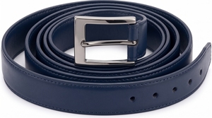Ceinture pour homme en cuir de vache véritable, formelle et décontractée, avec boucle à ardillon en acier, longueur personnalisable, bleu marine de qualité supérieure, OEM - Product Image 2