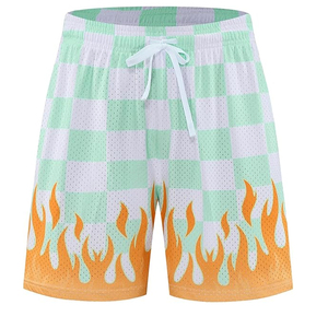Shorts en maille épaisse tendance pour hommes, motif à carreaux par sublimation, séchage rapide, respirant, avec cordon de serrage, pour le basketball et les loisirs - Product Image 3