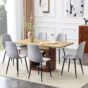 Set di 6 Sedie da Pranzo Moderne in Lino e Cotone Grigio Chiaro con Tavolo Allungabile da 59-71 Pollici - Product Image 2