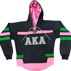 เสื้อฮู้ดฮอกกี้สีดำล้างสีแบบ AKA ปักลายตัวอักษรกรีก ยูนิเซ็กส์ สวมใส่สบาย สไตล์สตรีทแวร์ ทรงพอดีตัว - Product Image 1