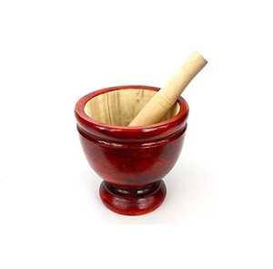 kies Trader Glossy Reddish Brown Wooden Mortar and Pestle Set Polished Wood Spice <b>Herb</b> <b>Grinder</b> Garlic Crusher Kitchenware - Product Image 1
