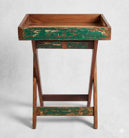 Table pliante artisanale en bois de bateau recyclé, table d'appoint rustique en bois recyclé, plateau de service portable pour la décoration intérieure