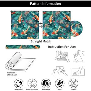 Carta da Parati Adesiva Vintage con Acquario Blu Verde Arancione e Fiori Viola Rosa, Adesivo Murale Effetto Acquerello - Product Image 3