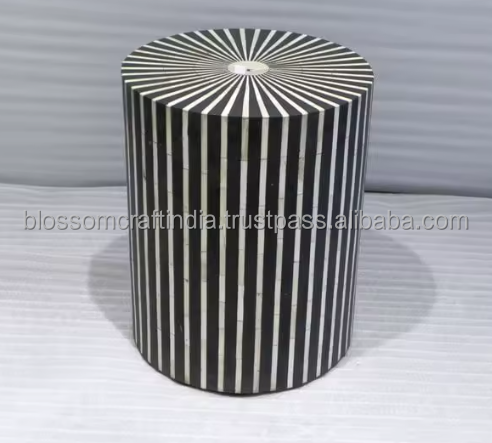 Handmade Luxury Eco-Friendly Bone Inlay Art Deco/Modern Design Customizable Stool Bedside Table Wooden Furniture Living Room · image 4