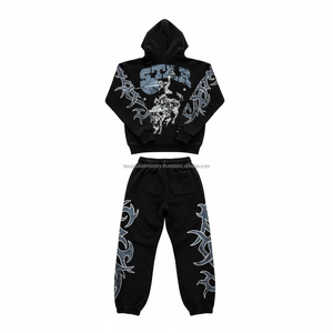 Chándal Urbano para Hombre, Lavado Ácido, Desgastado, con Pedrería, Personalizado, OEM, Venta al Por Mayor - Product Image 3