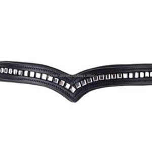 Équipement de course de chevaux équestres fait à la main en forme de V canal vide en cuir rembourré bande de front de cheval avec cristaux carrés argentés - Product Image 3