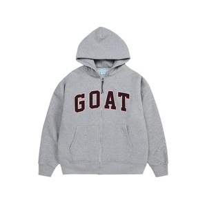 เสื้อฮู้ดซิปผู้ชายสีเทา พิมพ์ลายตัวอักษร GOAT สวมใส่สบาย ทรงปกติ ผ้าฝ้าย 100% เฟรนช์เทอร์รี่ เหมาะสำหรับใส่ในฤดูใบไม้ร่วง - Product Image 1