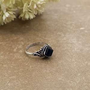 SHYAM JEWELRS 925 Silver Plated Black Onyx Handmade <b>Adjustable</b> <b>Square</b> Gemstone Ring Antique Boho Ethnic Jewelry Rajasthan Unisex - Product Image 4